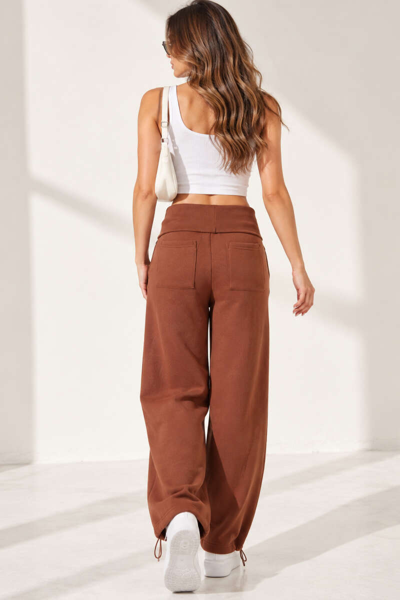 Wide Ribbed Fleece-Back Trousers - Tan