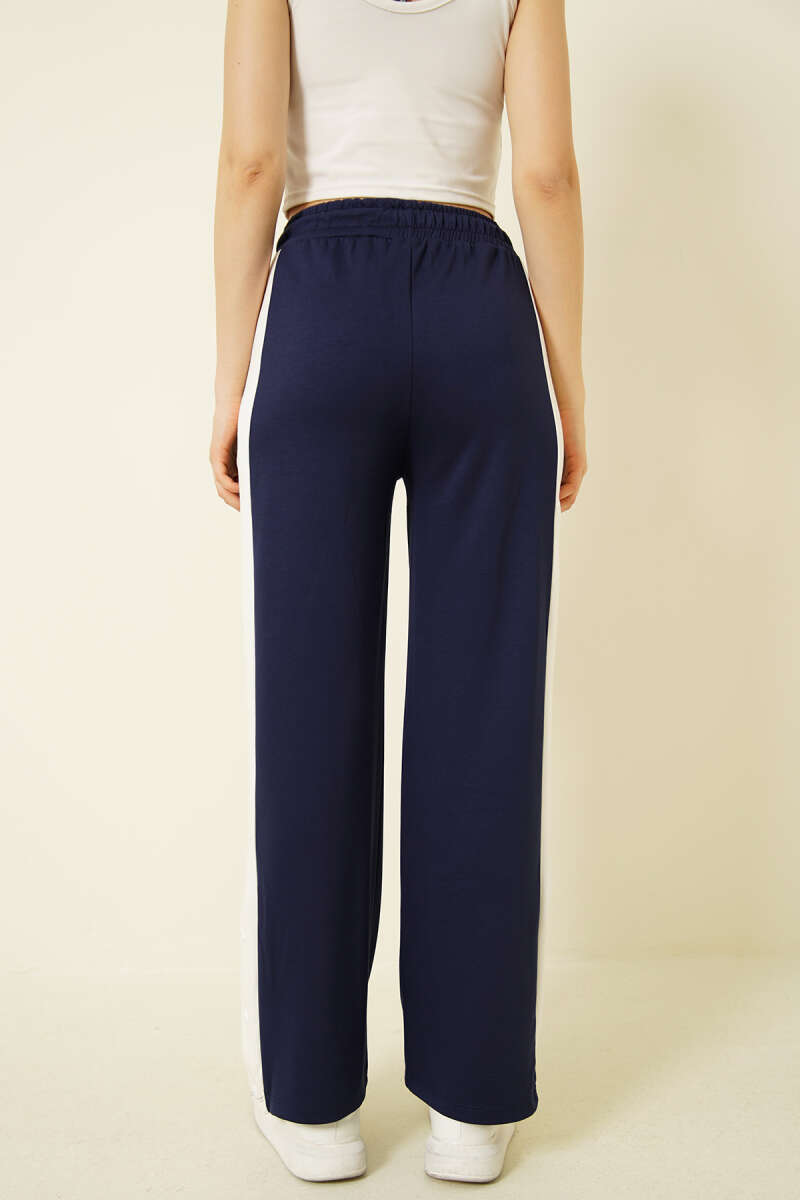 Snap-Button Loycha Pants with Wide Stripe - Navy