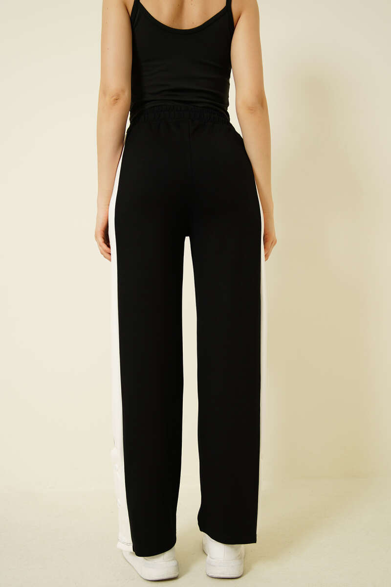Snap-Button Loycha Pants with Wide Stripe - Black