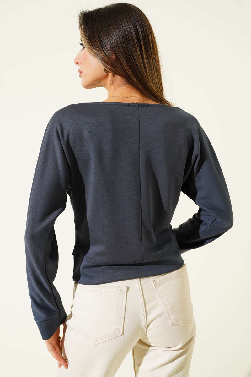 Wide-Neck Loycha Blouse - Slate Grey