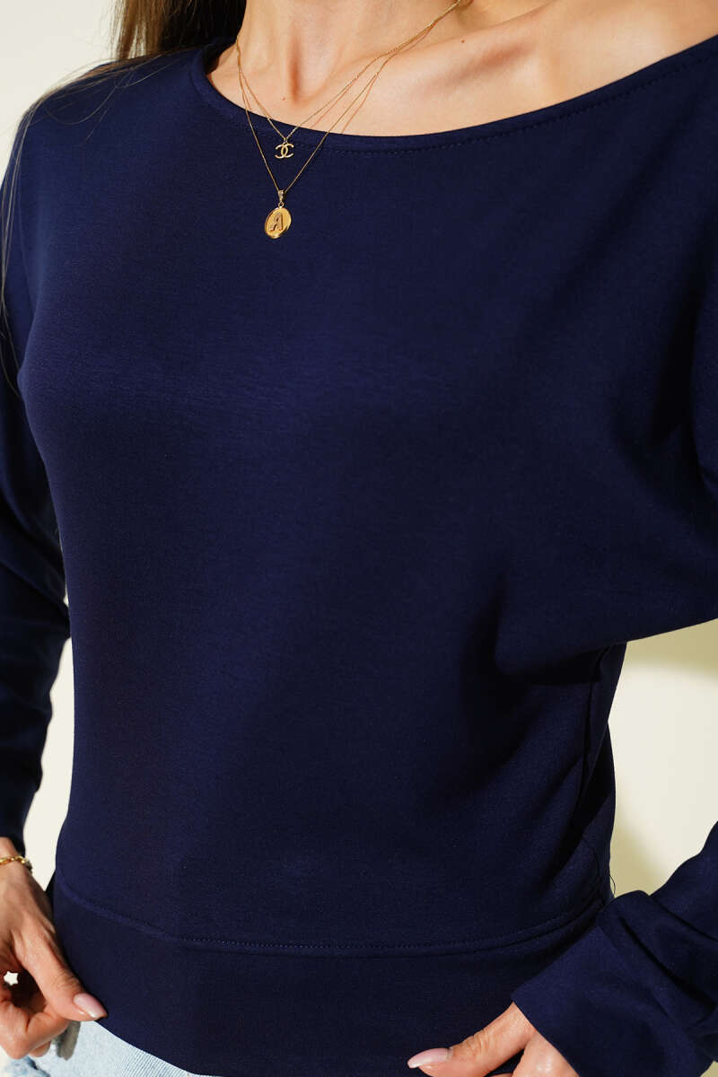 Wide-Neck Loycha Blouse - Navy