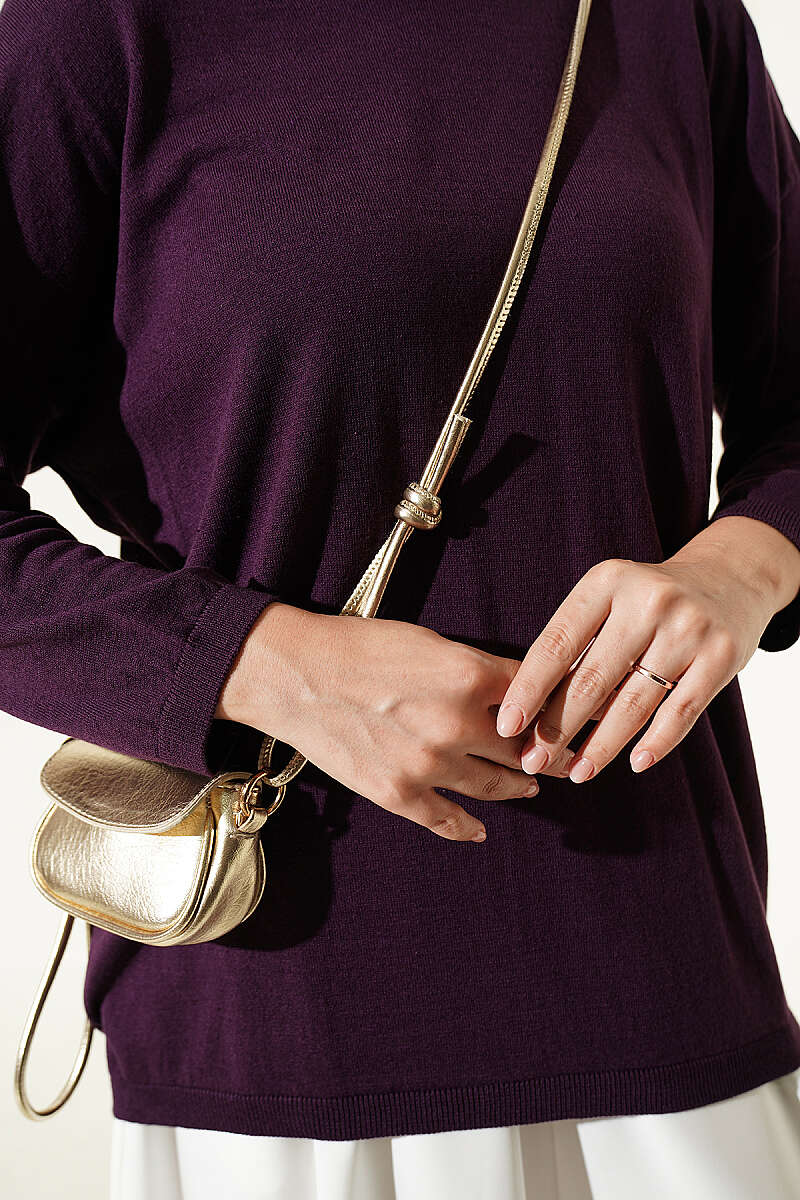 Wide-Neck Knit Tunic - Purple
