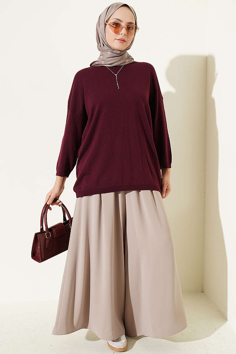 Wide-Neck Knit Tunic - Plum