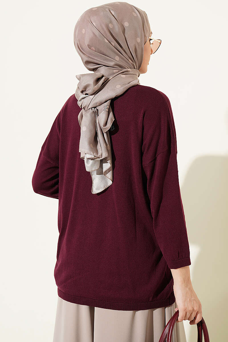 Wide-Neck Knit Tunic - Plum