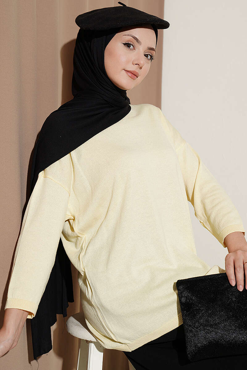 Wide-Neck Knit Tunic - Yellow
