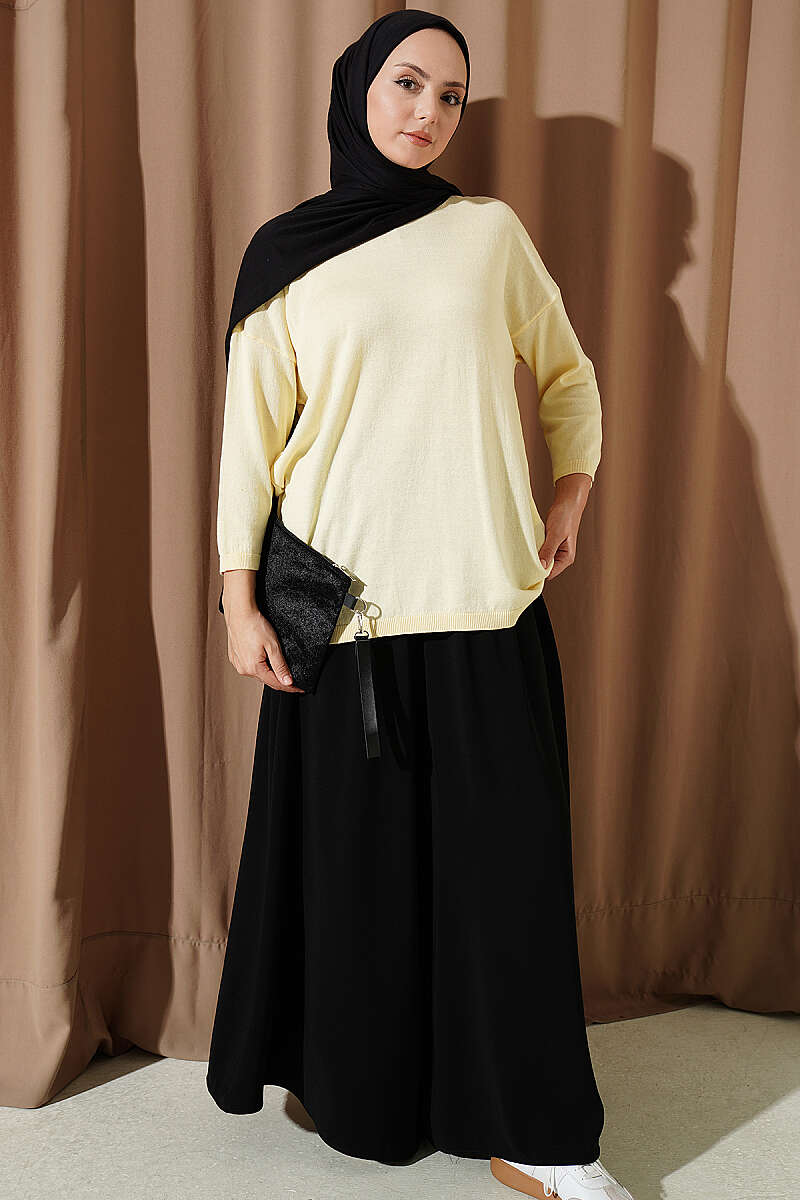 Wide-Neck Knit Tunic - Yellow