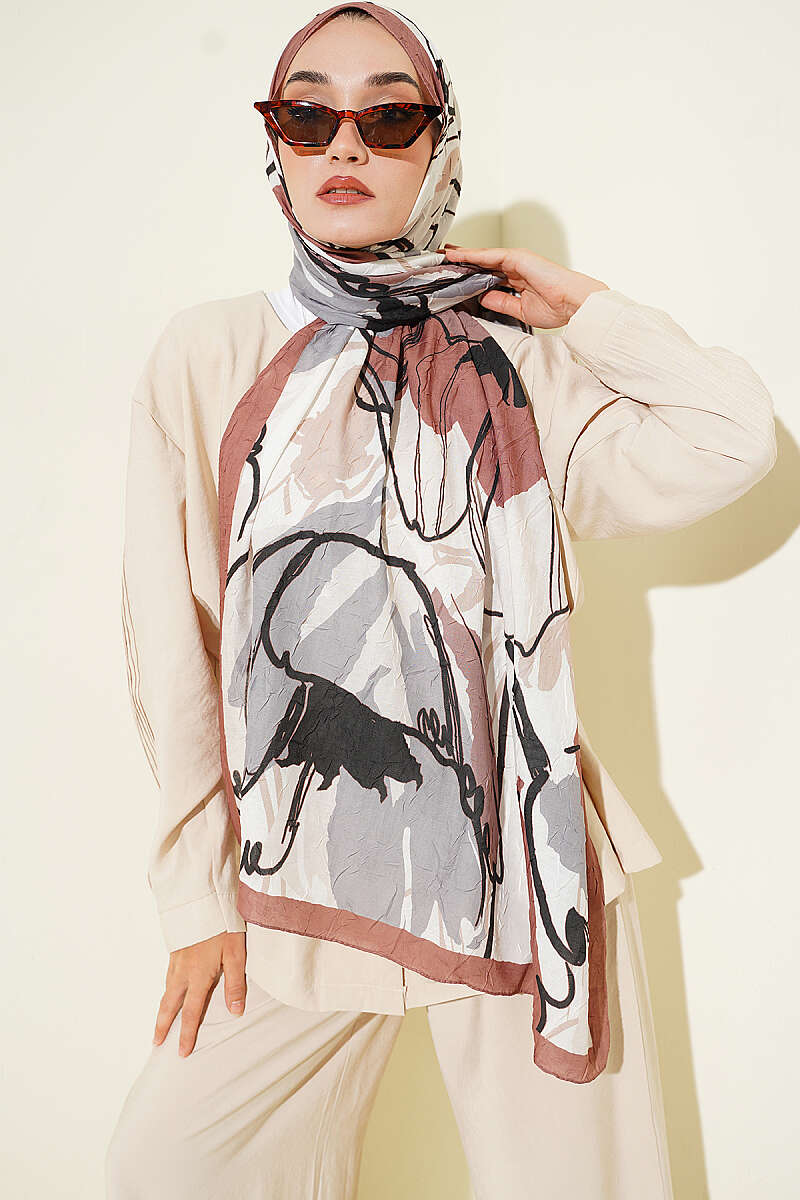 Geometric Floral Shawl - Light Brown