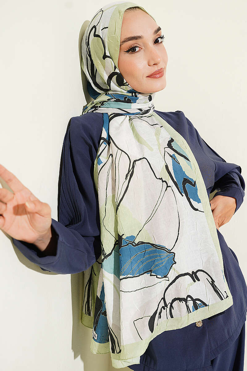 Geometric Floral Shawl - Almond Green