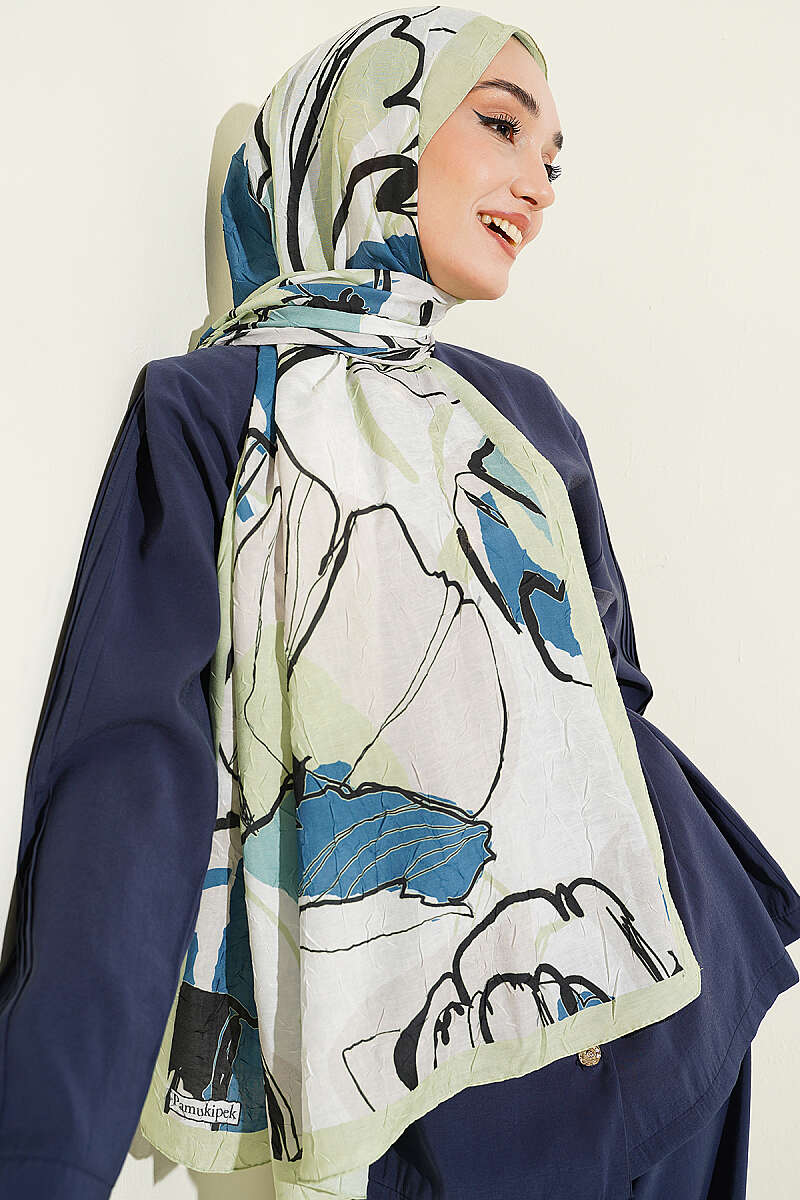 Geometric Floral Shawl - Almond Green