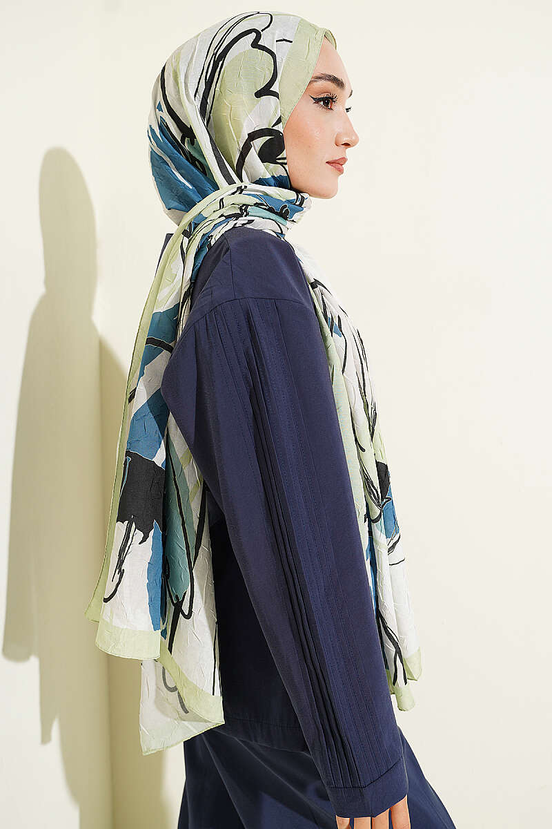Geometric Floral Shawl - Almond Green