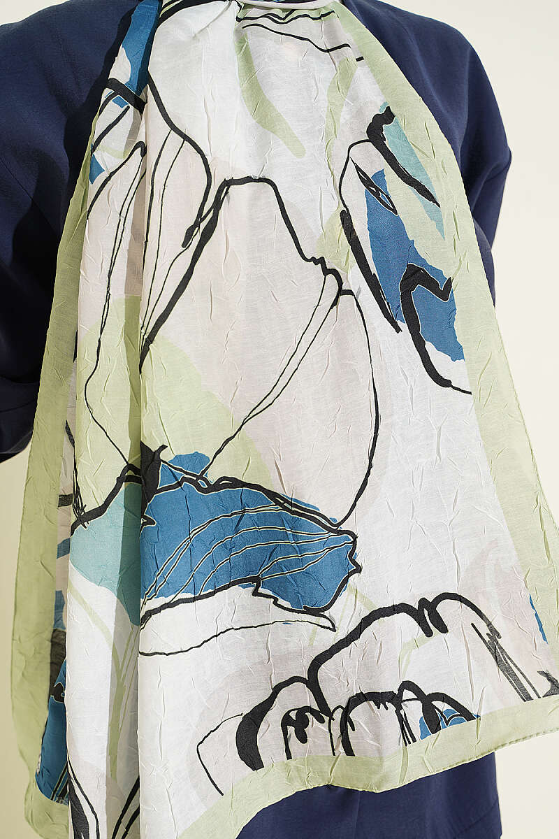 Geometric Floral Shawl - Almond Green