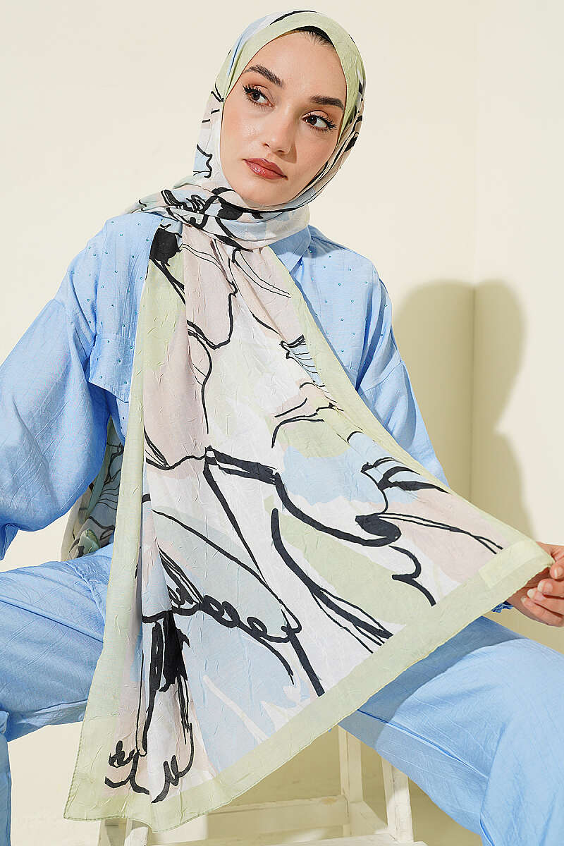 Geometric Floral Shawl - Aqua Green