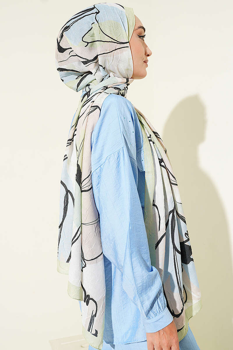 Geometric Floral Shawl - Aqua Green