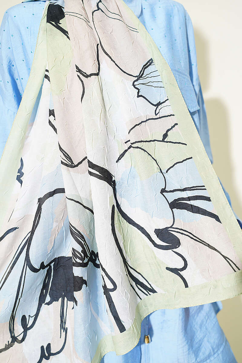 Geometric Floral Shawl - Aqua Green