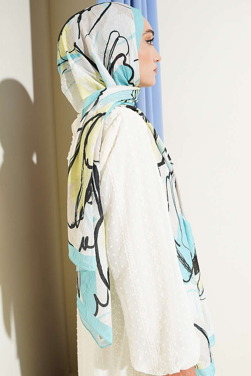 Geometric Floral Shawl - Turquoise