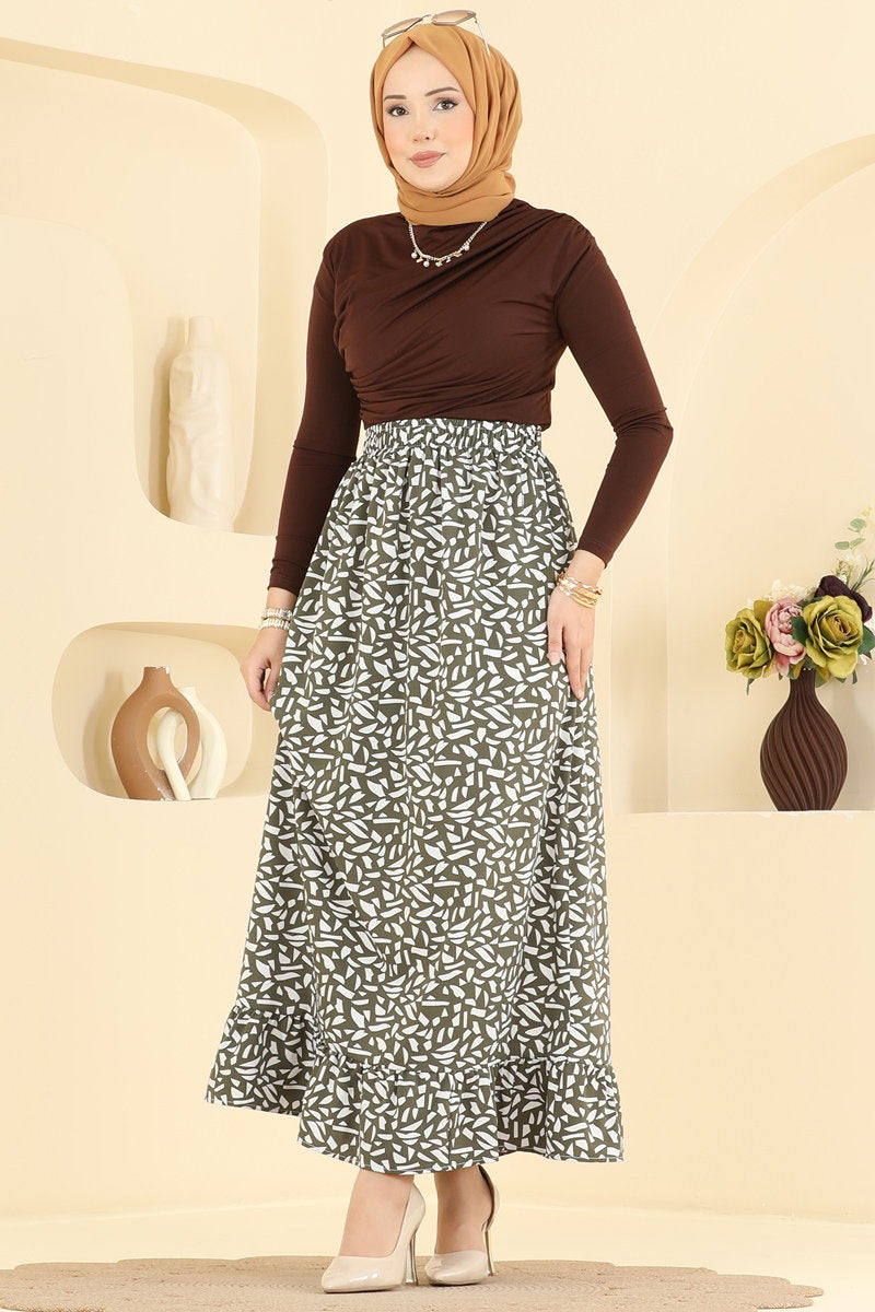Geometric-Print Skirt - Khaki