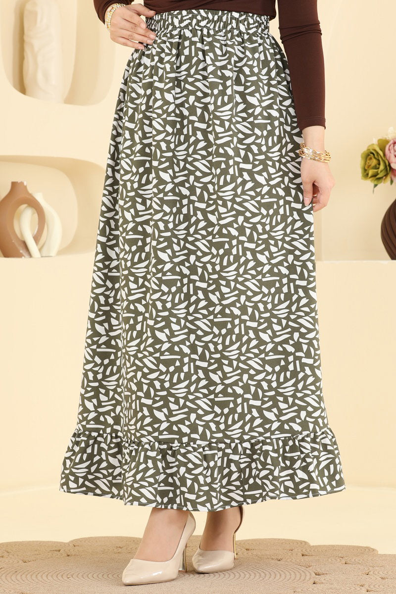 Geometric-Print Skirt - Khaki