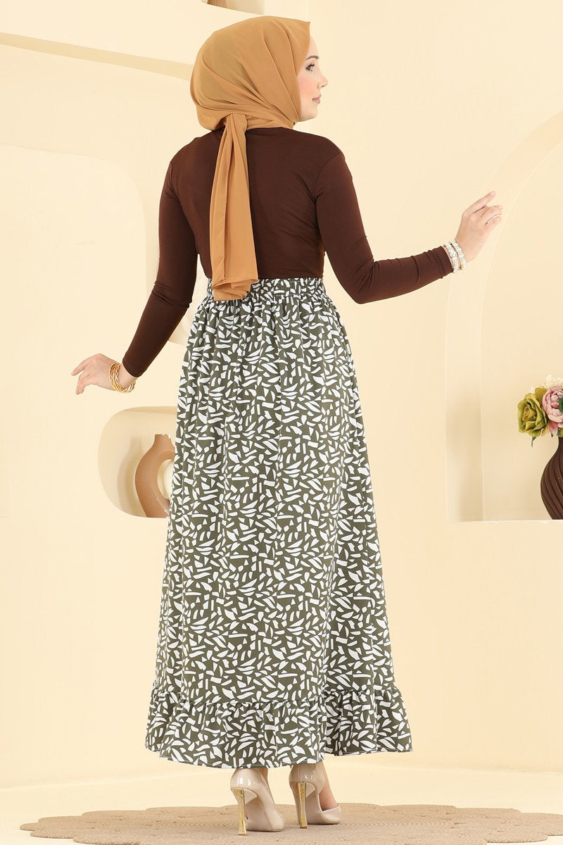 Geometric-Print Skirt - Khaki