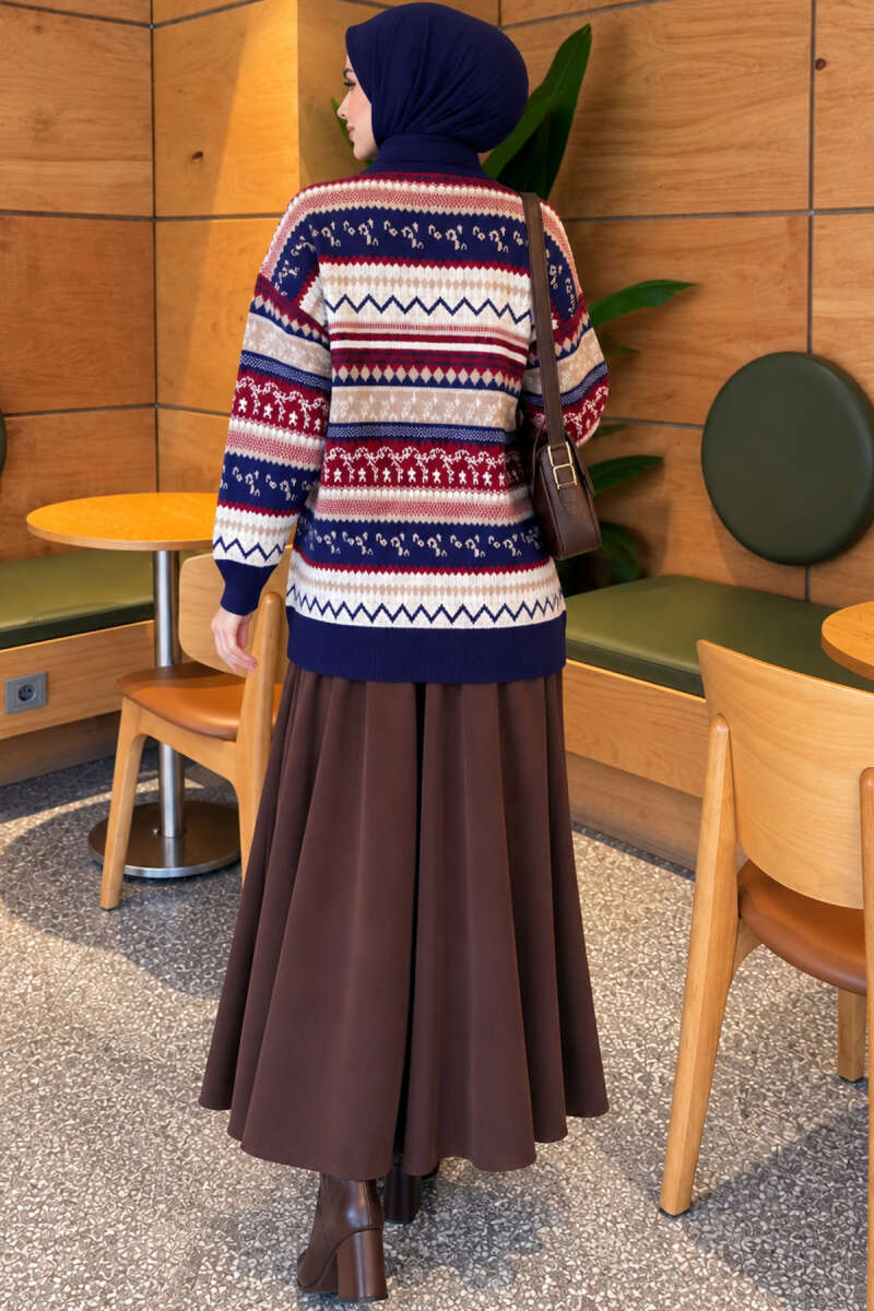 Geometric Pattern Knit Sweater - Navy