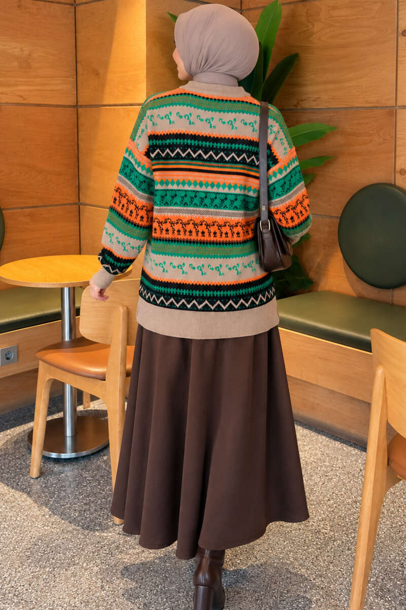 Geometric Pattern Knit Sweater - Mink