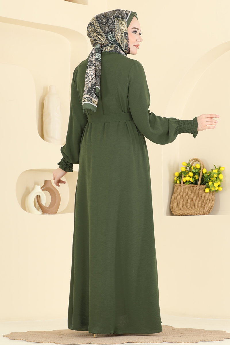 Aerobin Abaya Coat with Gathered Sleeves - Khaki
