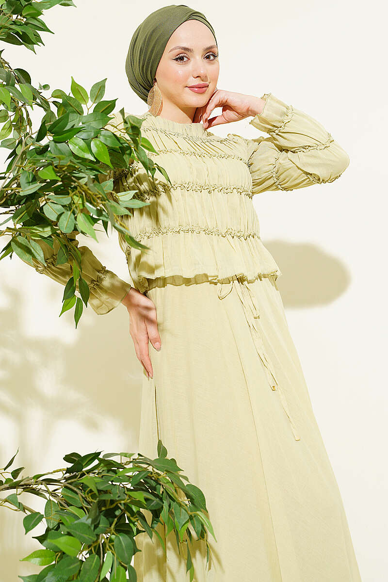 Guipure Blouse and Skirt Set - Mint