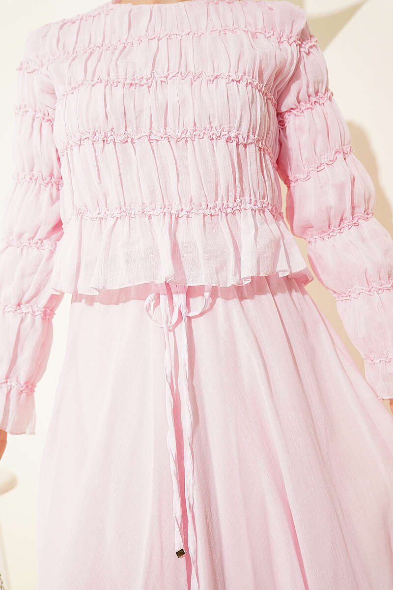 Guipure Blouse and Skirt Set - Pink