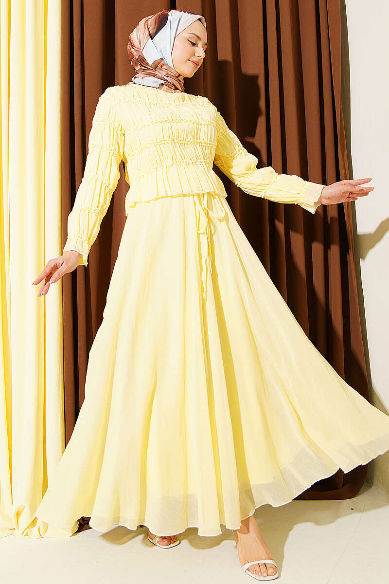 Guipure Blouse and Skirt Set - Yellow