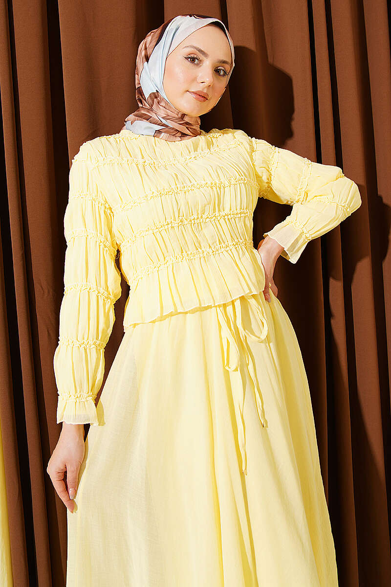 Guipure Blouse and Skirt Set - Yellow