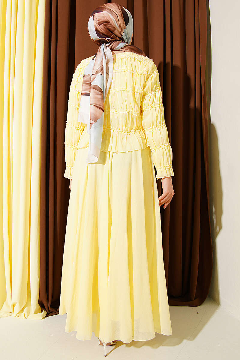 Guipure Blouse and Skirt Set - Yellow