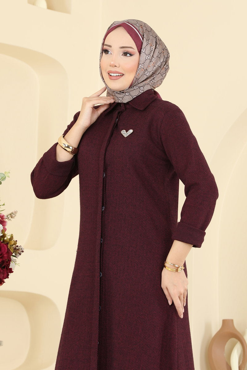 Herringbone Set with Concealed Buttons - Burgundy
