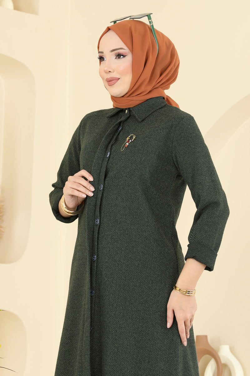 Herringbone Set with Concealed Buttons - Khaki