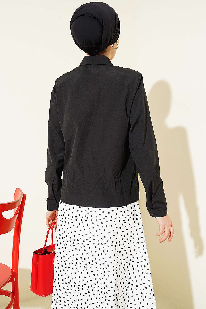 Short Shirt with Concealed Buttons - Black