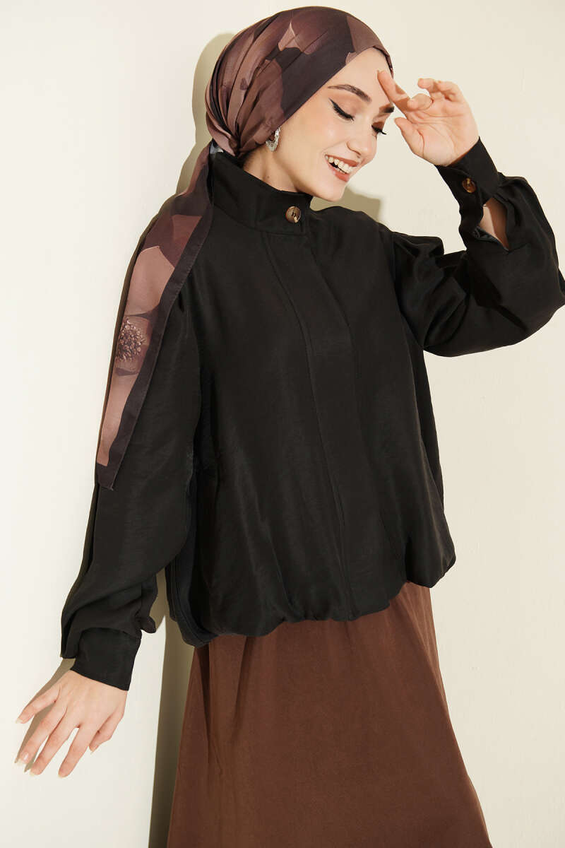 Modal Bomber Jacket with Concealed Buttons - Black