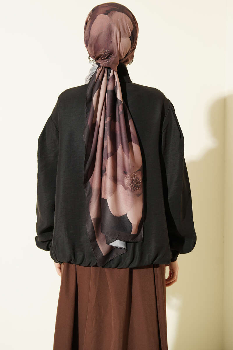 Modal Bomber Jacket with Concealed Buttons - Black