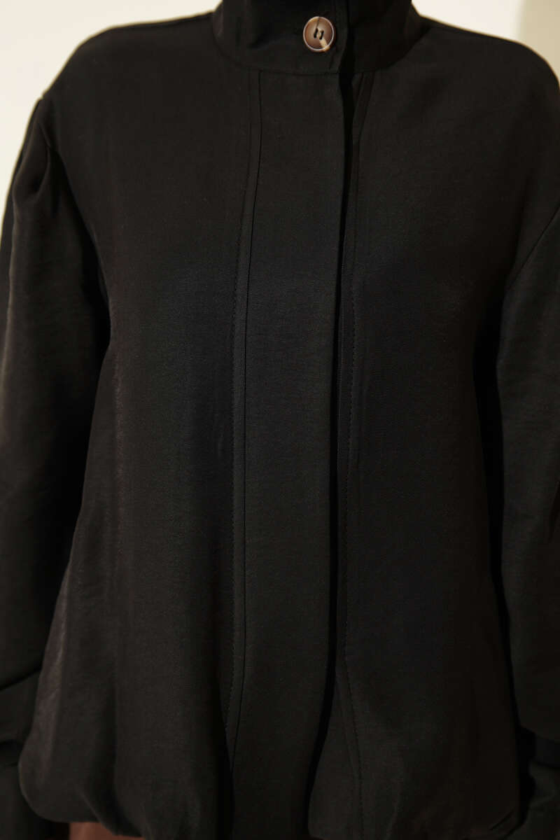 Modal Bomber Jacket with Concealed Buttons - Black