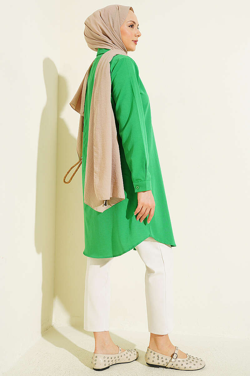 Long Basic Shirt with Concealed Buttons - Kelly Green