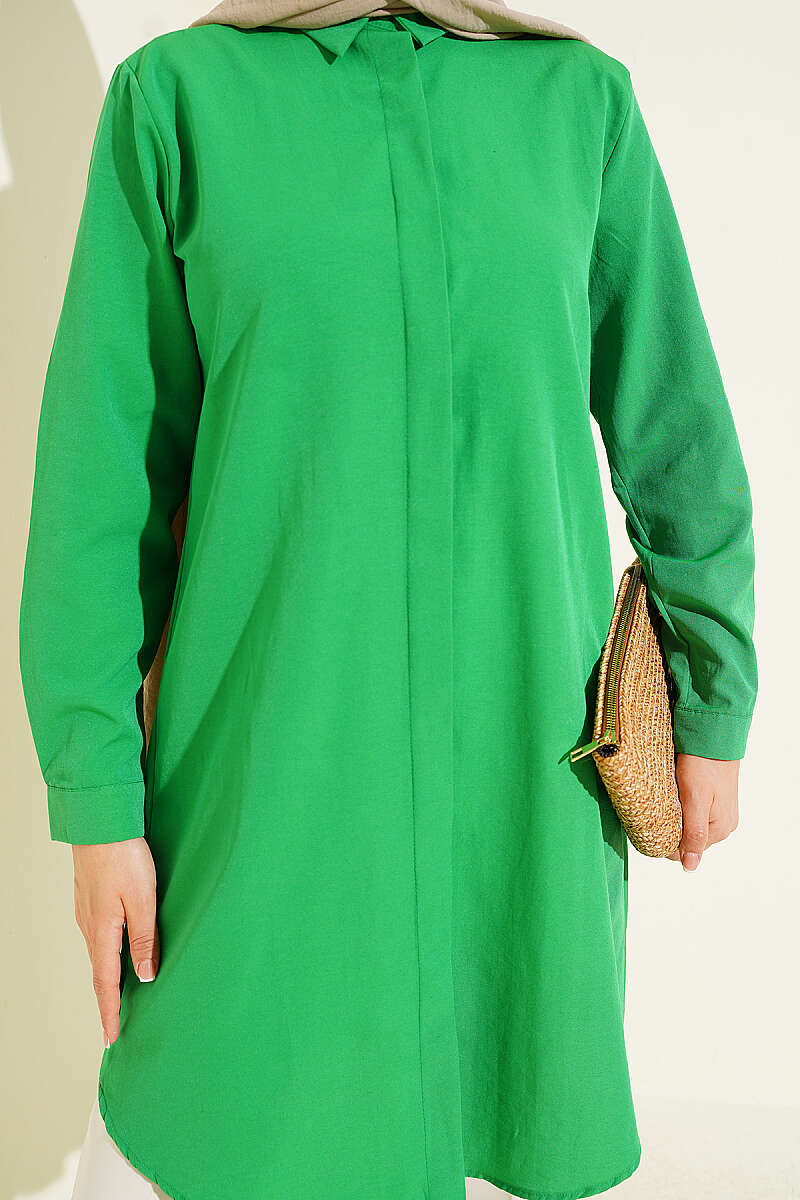 Long Basic Shirt with Concealed Buttons - Kelly Green