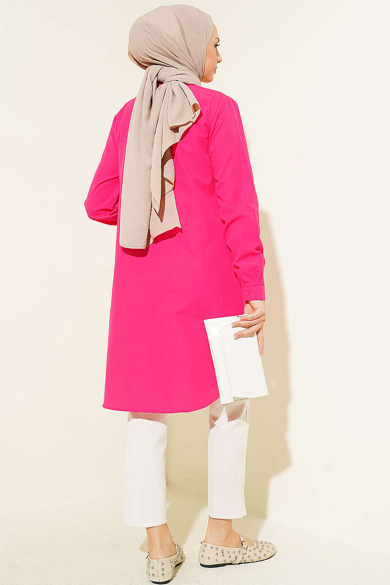 Long Basic Shirt with Concealed Buttons - Fuchsia