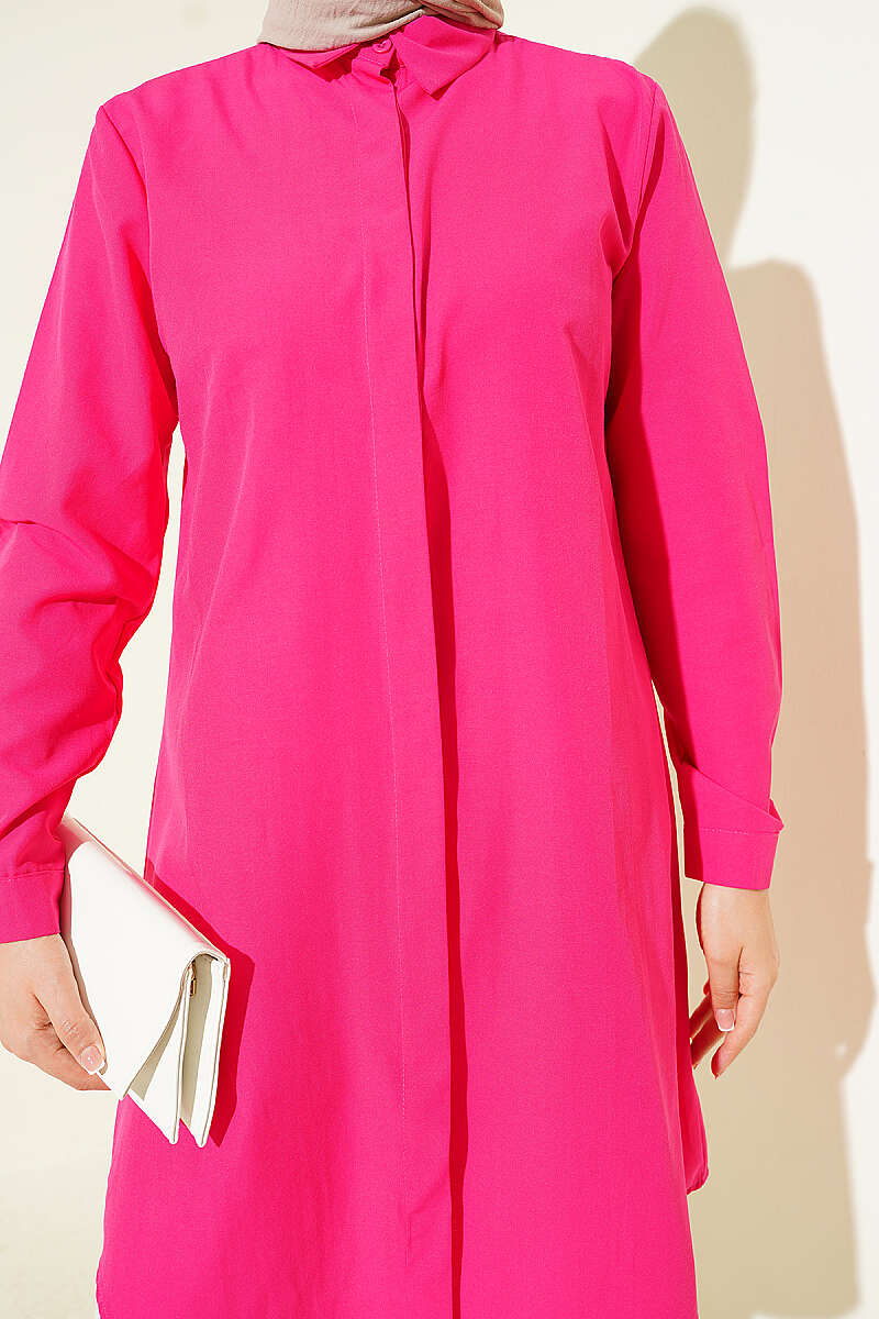 Long Basic Shirt with Concealed Buttons - Fuchsia
