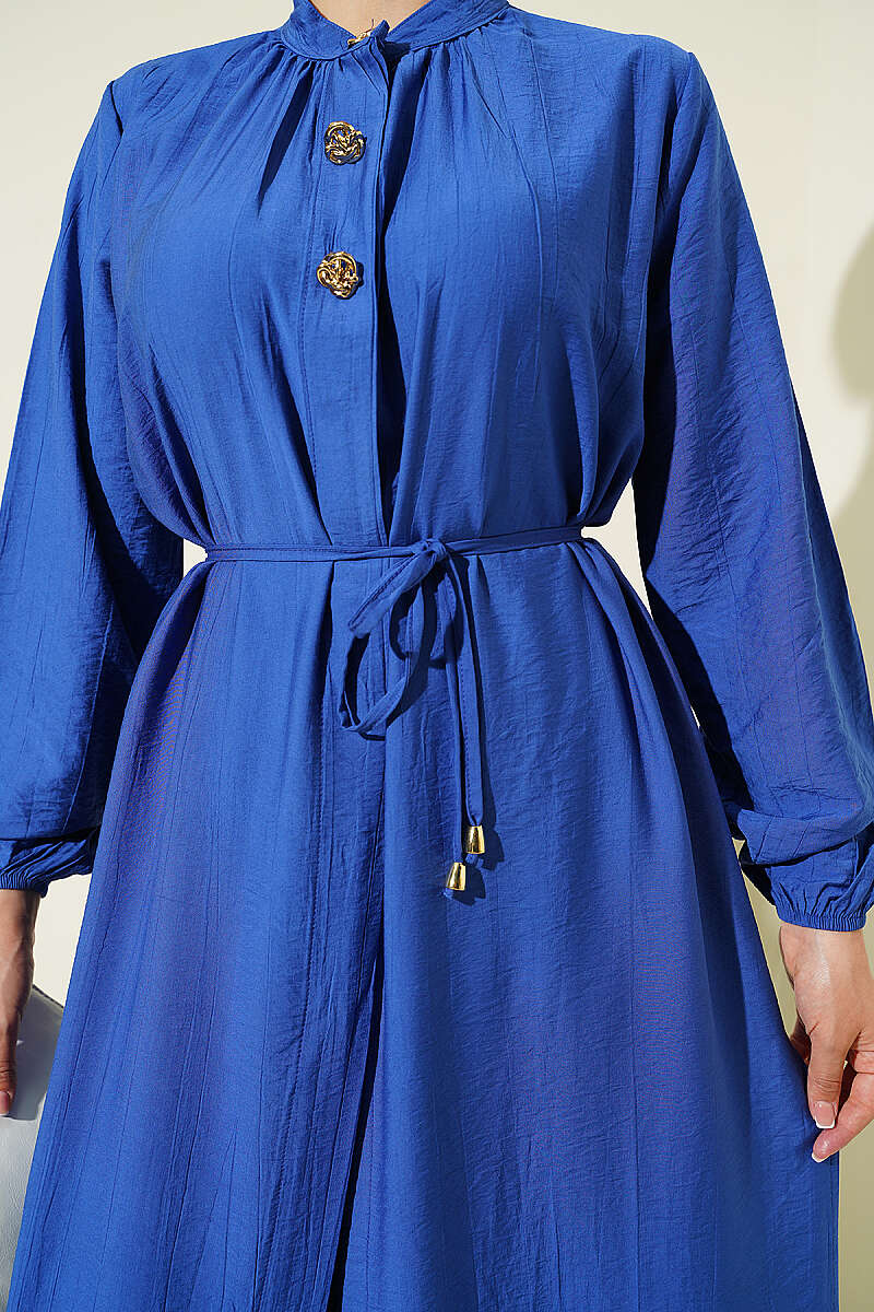 Long Tunic Two-Piece Set with Concealed Buttons - Indigo