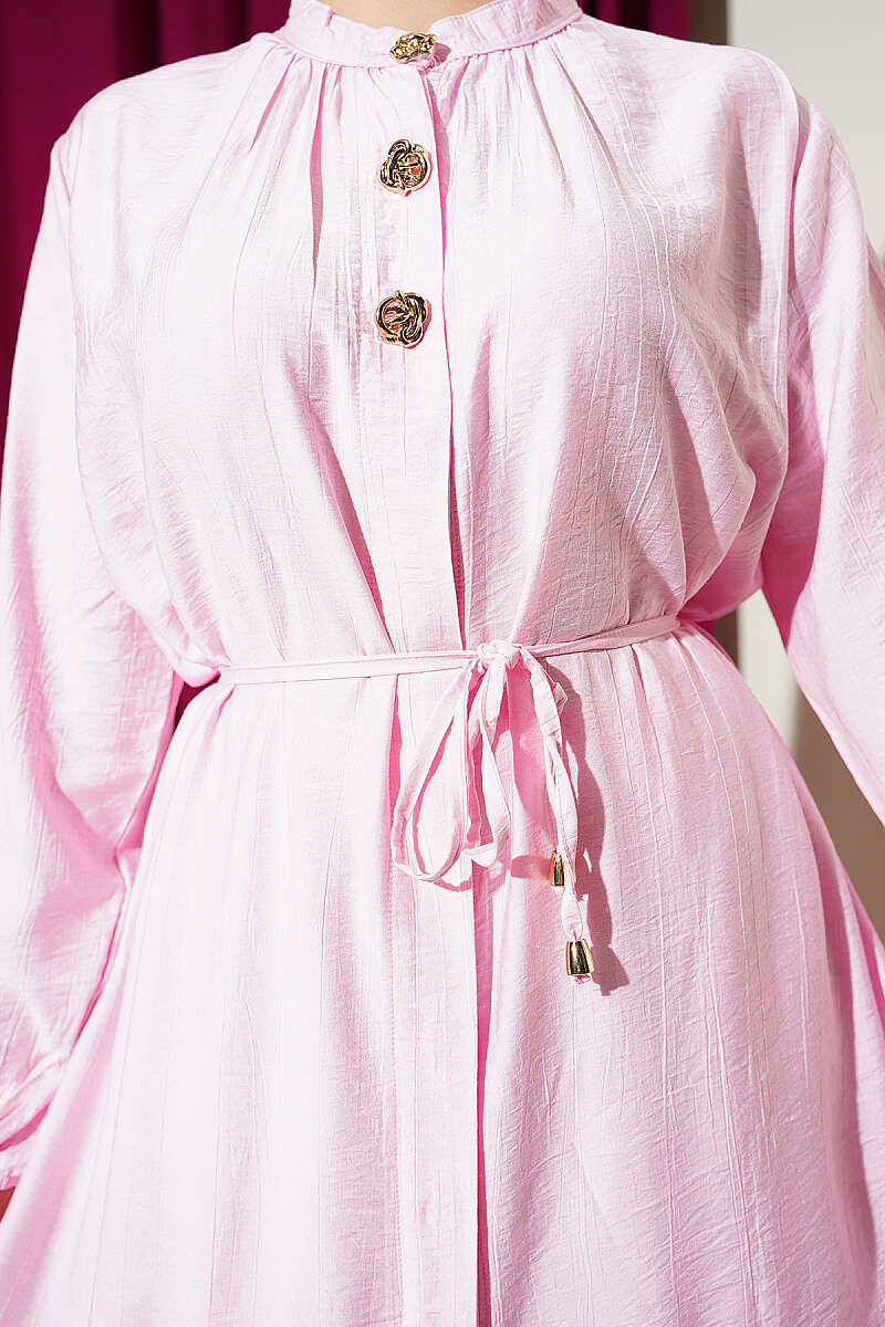 Long Tunic Two-Piece Set with Concealed Buttons - Pink