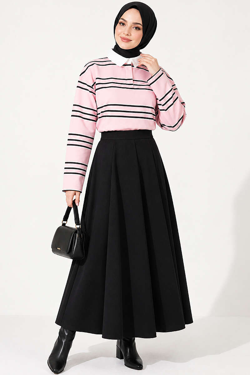 Striped Tunic with Concealed Buttons - Pink