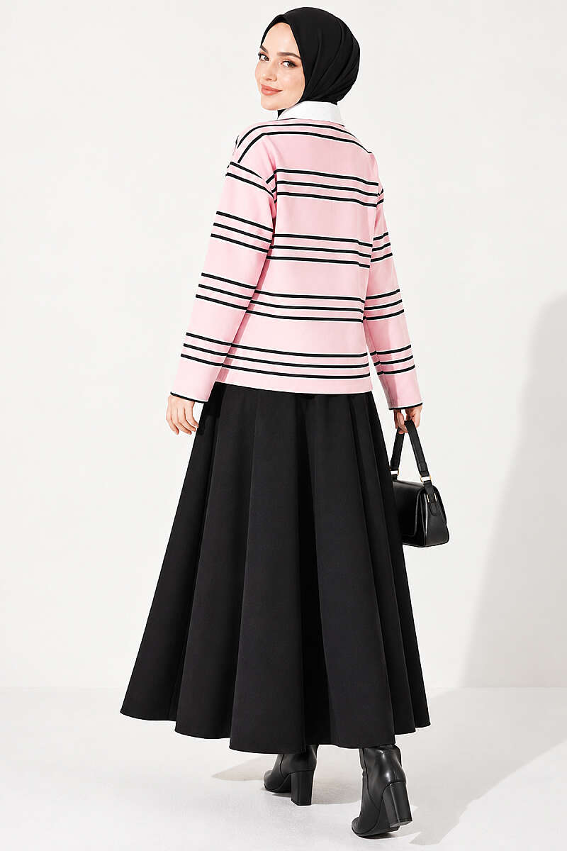 Striped Tunic with Concealed Buttons - Pink
