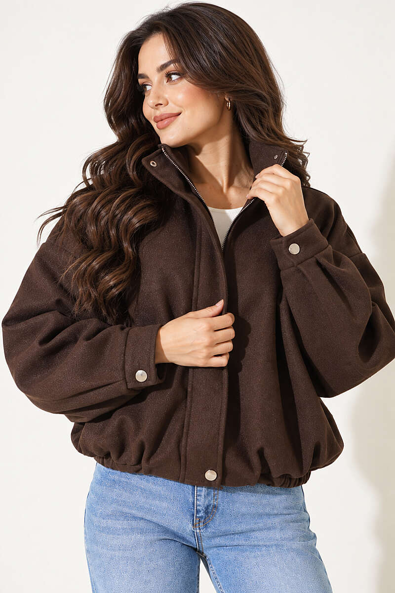 Oversized Felt Jacket with Concealed Zip - Brown