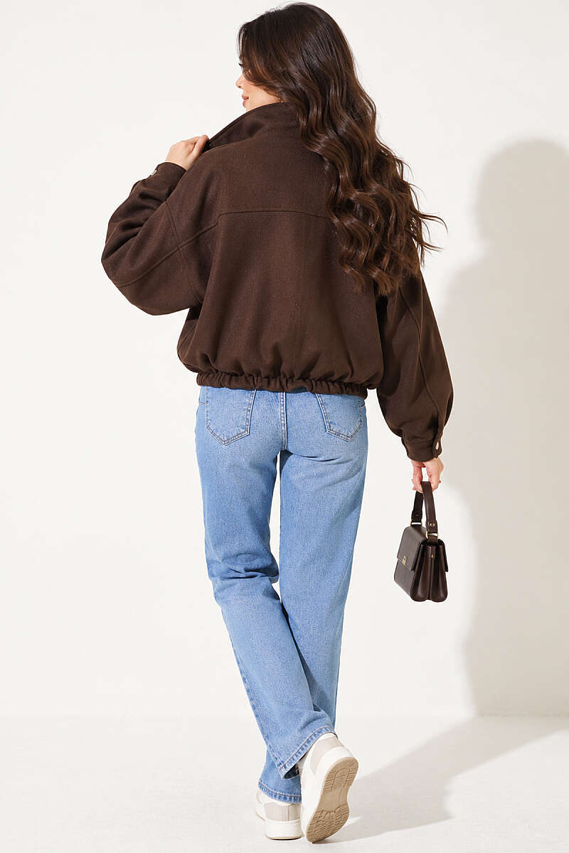 Oversized Felt Jacket with Concealed Zip - Brown