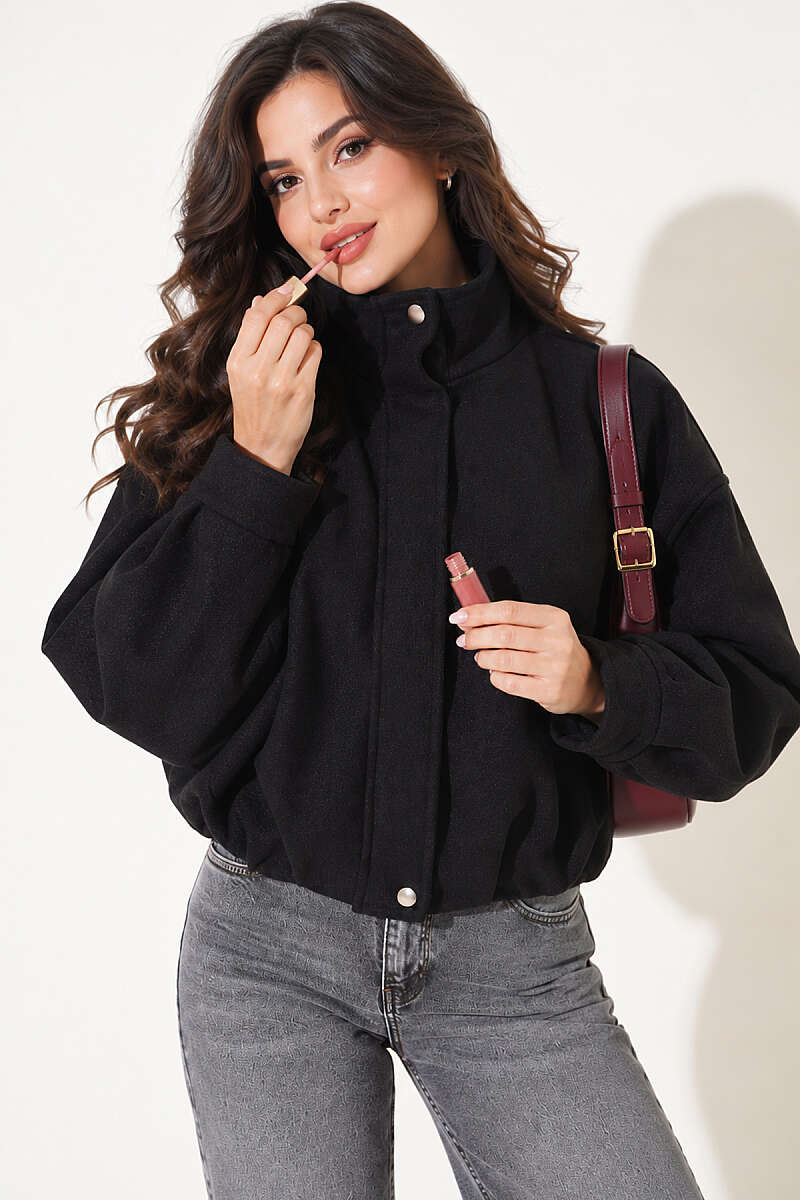 Oversized Felt Jacket with Concealed Zip - Black