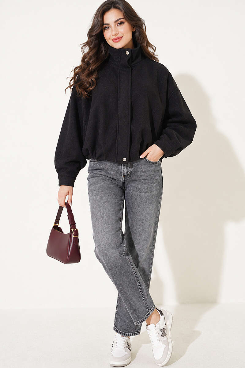 Oversized Felt Jacket with Concealed Zip - Black