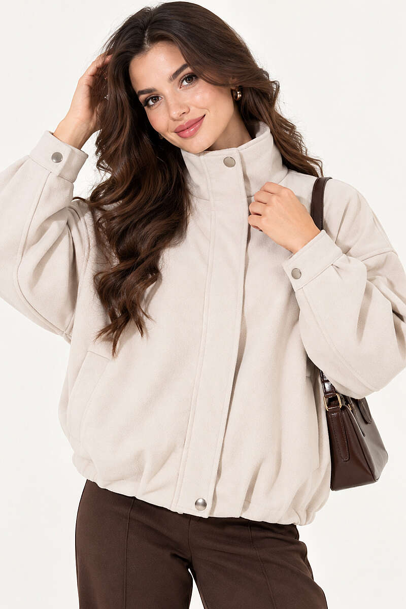 Oversized Felt Jacket with Concealed Zip - Stone