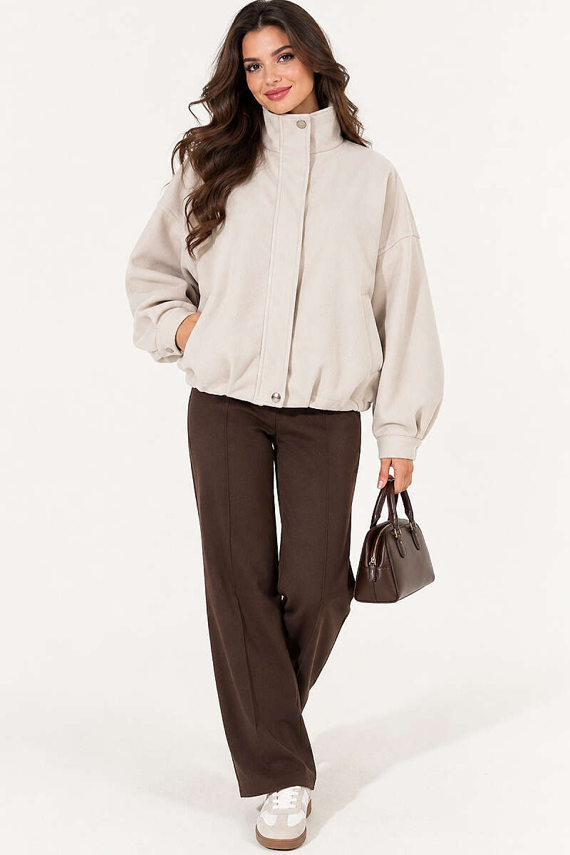 Oversized Felt Jacket with Concealed Zip - Stone